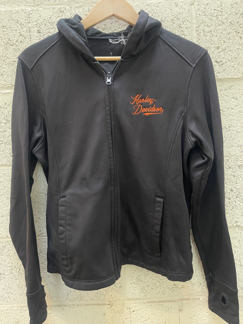 Harley-Davidson Black Hooded Zip Jacket with Orange Script Logo